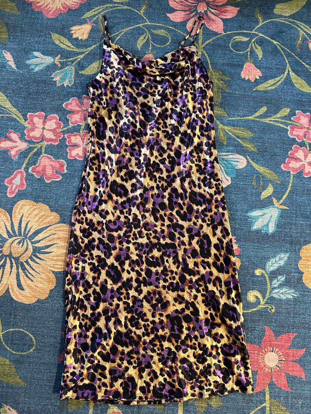 Emma & Michele Purple Leopard Print Cowl Neck Midi Slip Dress Size Medium